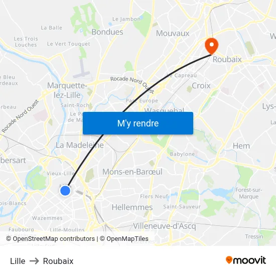 Lille to Roubaix map