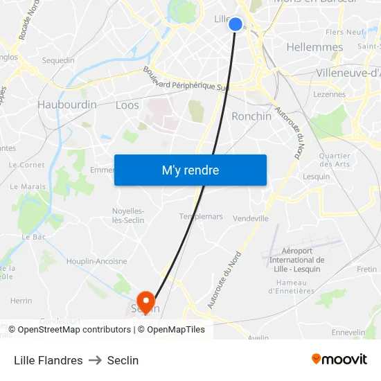 Lille Flandres to Seclin map