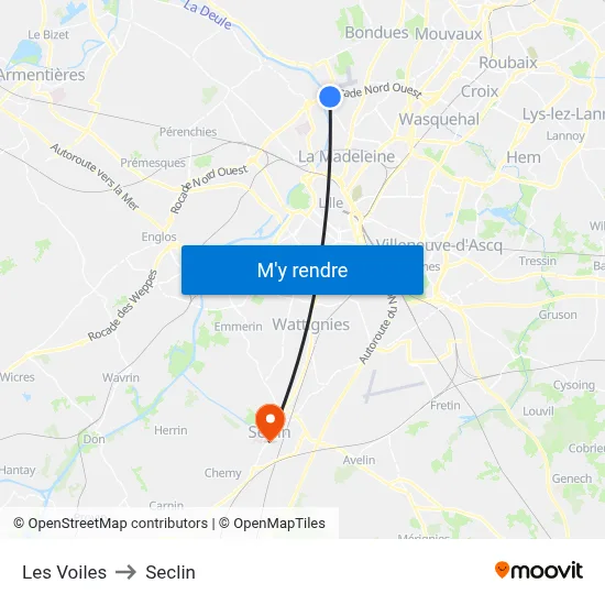 Les Voiles to Seclin map