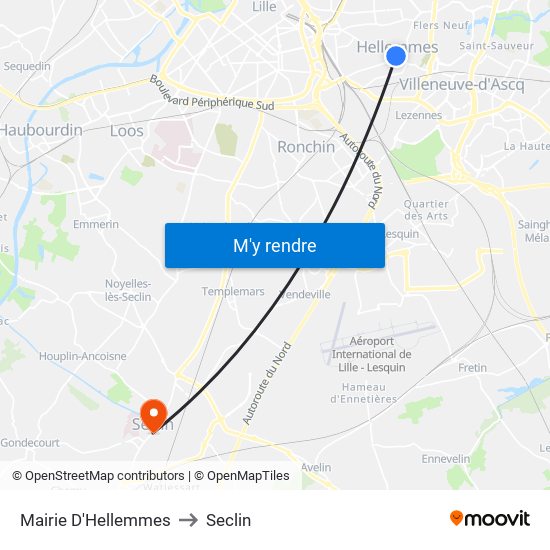 Mairie D'Hellemmes to Seclin map