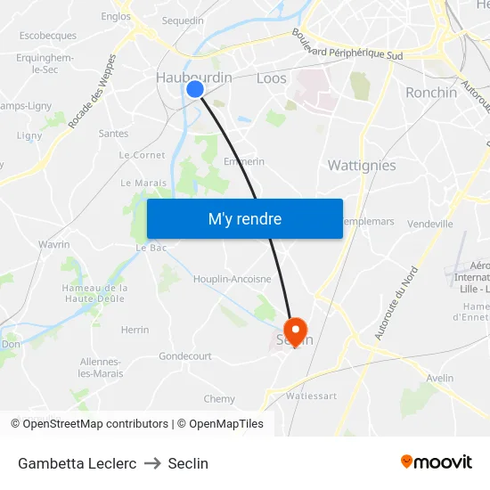 Gambetta Leclerc to Seclin map