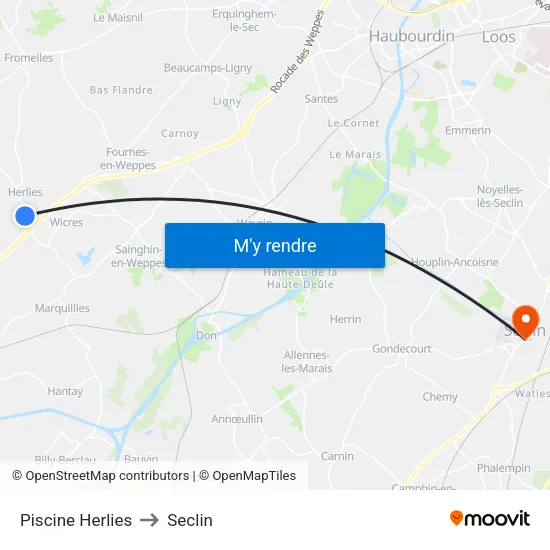 Piscine Herlies to Seclin map