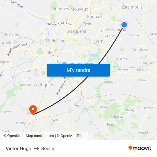 Victor Hugo to Seclin map