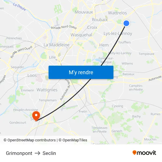 Grimonpont to Seclin map