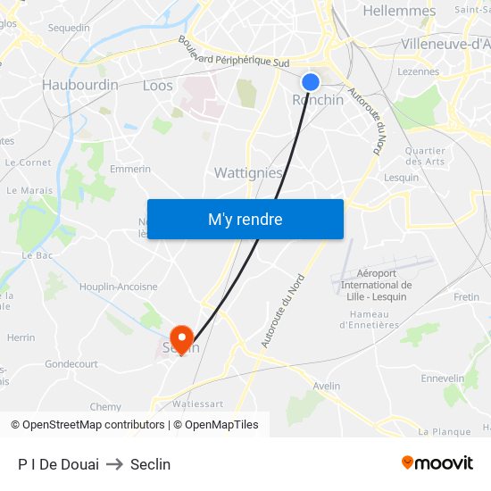 P I De Douai to Seclin map