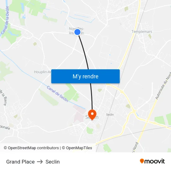 Grand Place to Seclin map