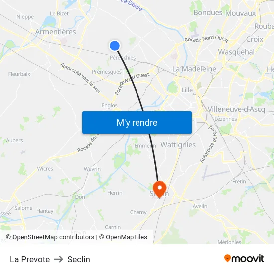 La Prevote to Seclin map