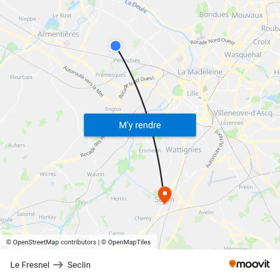 Le Fresnel to Seclin map