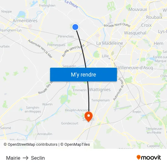 Mairie to Seclin map
