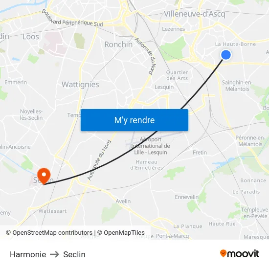 Harmonie to Seclin map