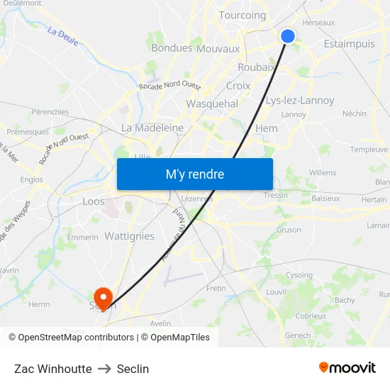 Zac Winhoutte to Seclin map