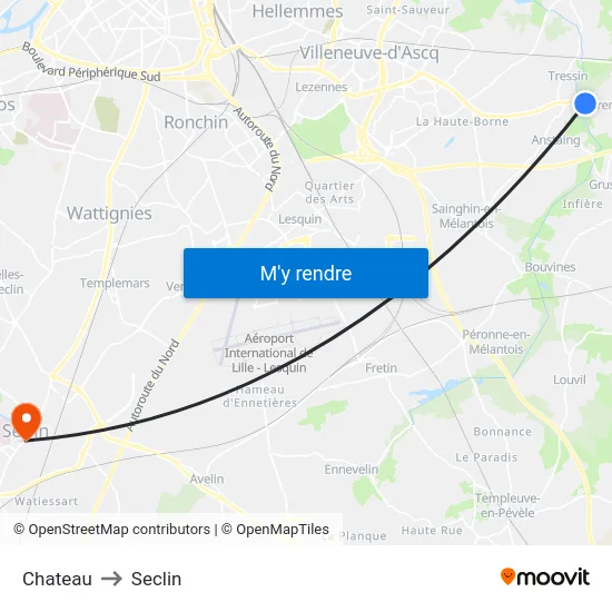 Chateau to Seclin map