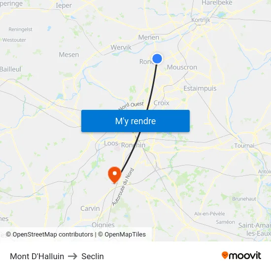 Mont D'Halluin to Seclin map