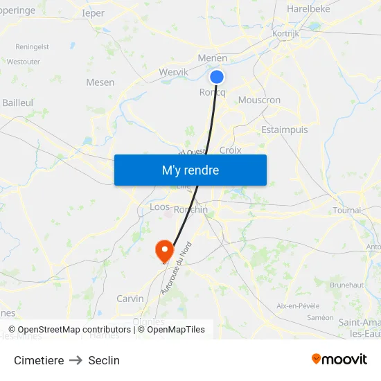 Cimetiere to Seclin map