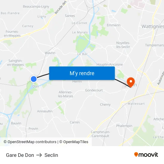 Gare De Don to Seclin map