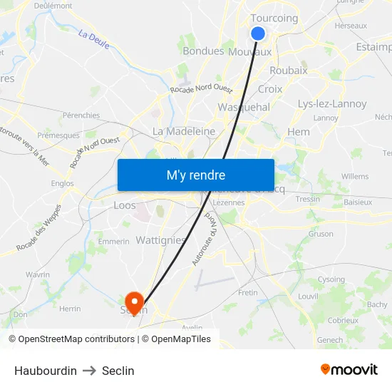 Haubourdin to Seclin map