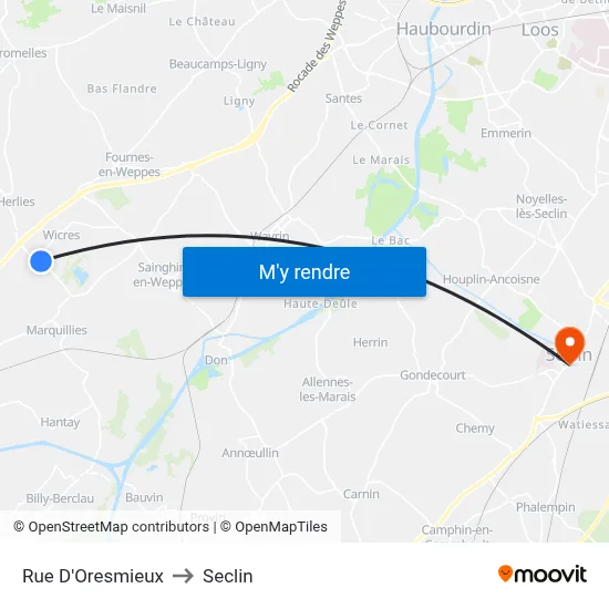 Rue D'Oresmieux to Seclin map