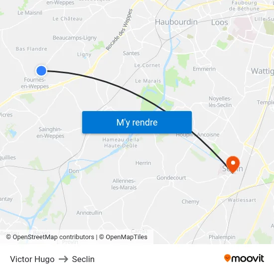 Victor Hugo to Seclin map