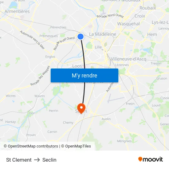 St Clement to Seclin map