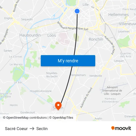Sacré Coeur to Seclin map
