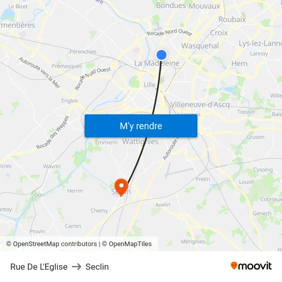 Rue De L'Eglise to Seclin map