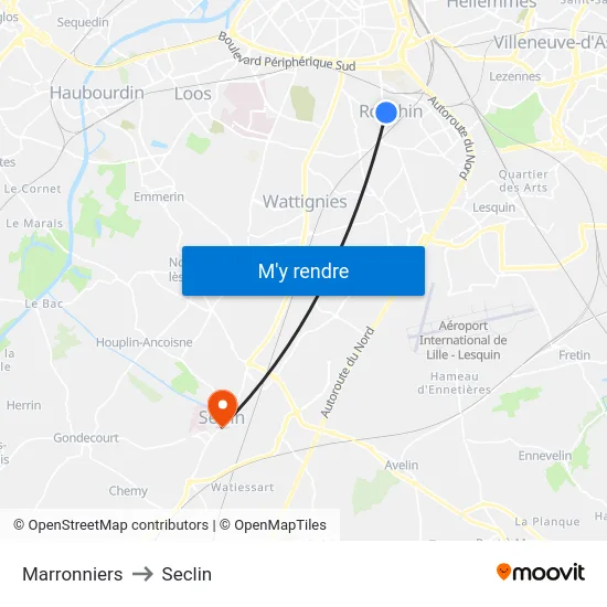 Marronniers to Seclin map