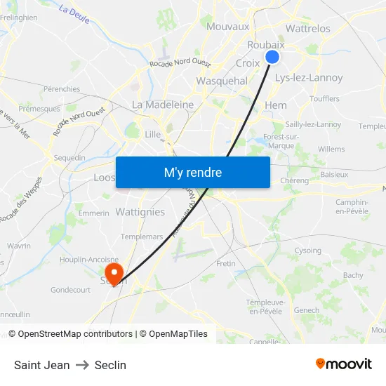 Saint Jean to Seclin map