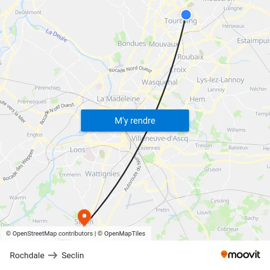 Rochdale to Seclin map