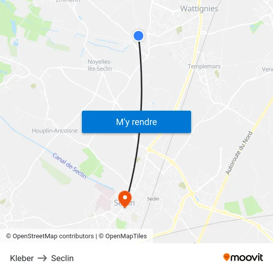 Kleber to Seclin map