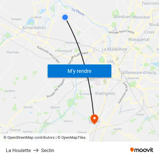 La Houlette to Seclin map