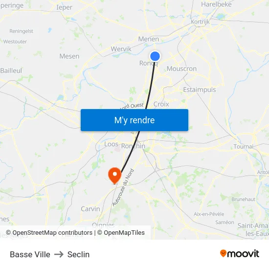 Basse Ville to Seclin map