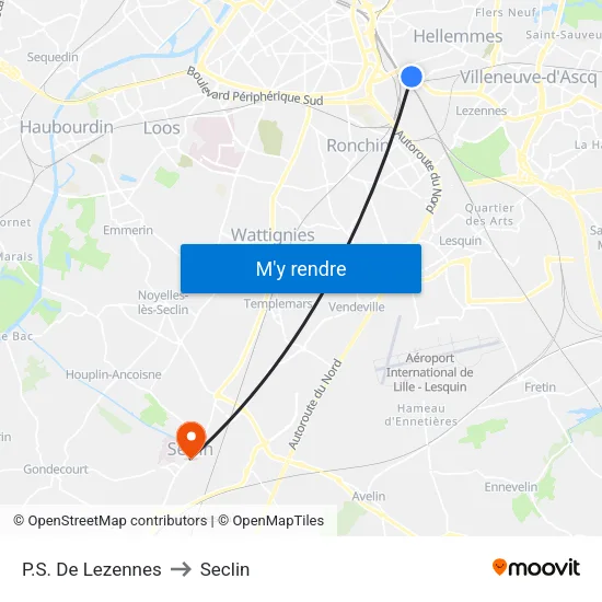 P.S. De Lezennes to Seclin map