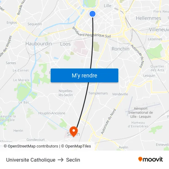 Universite Catholique to Seclin map