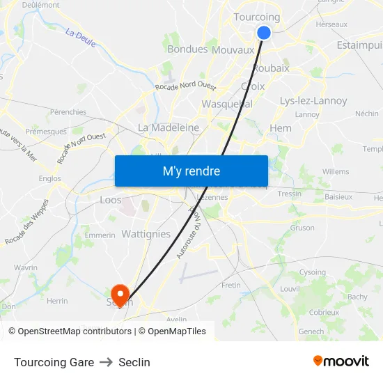 Tourcoing Gare to Seclin map