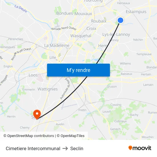 Cimetiere Intercommunal to Seclin map
