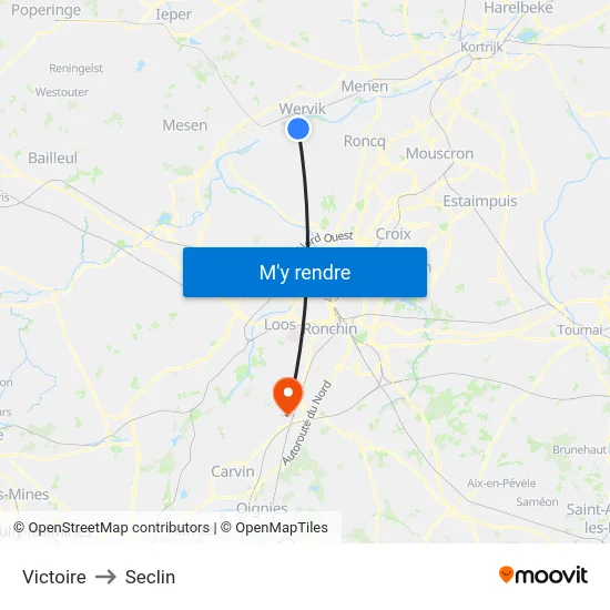 Victoire to Seclin map