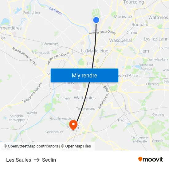 Les Saules to Seclin map