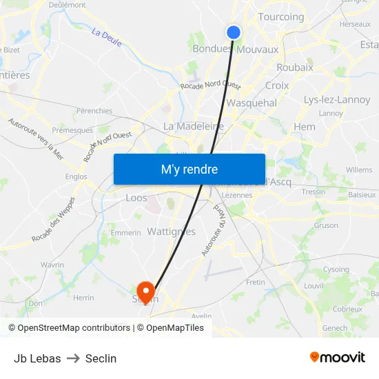 Jb Lebas to Seclin map