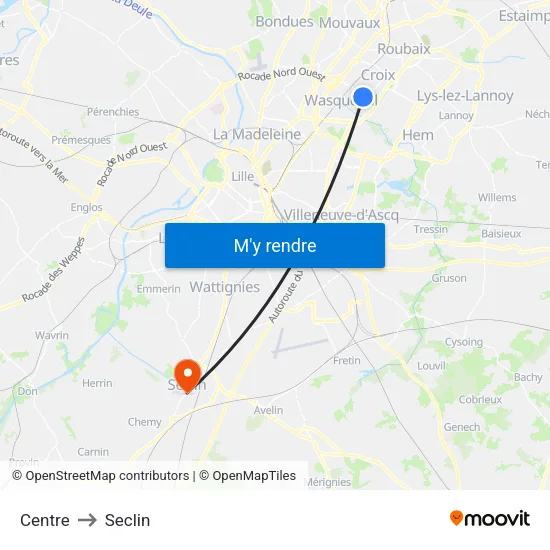 Croix Centre to Seclin map