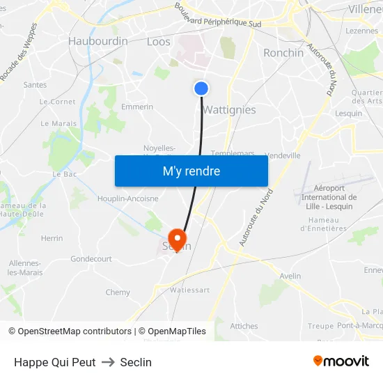 Happe Qui Peut to Seclin map