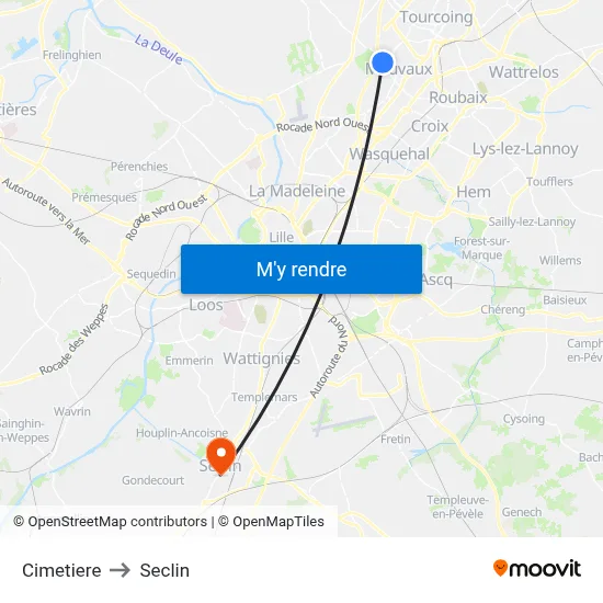 Cimetiere to Seclin map