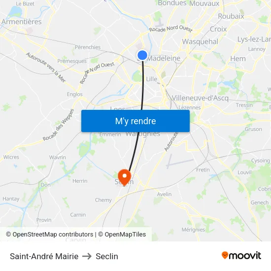 Saint-André Mairie to Seclin map