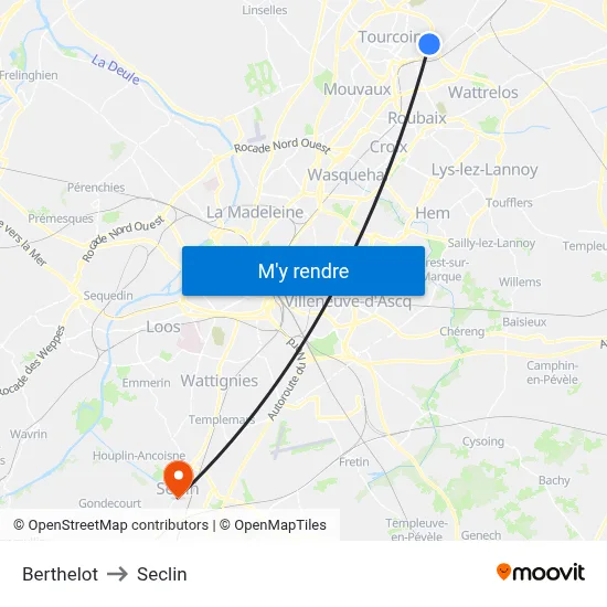 Berthelot to Seclin map