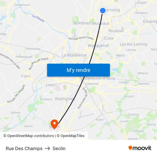 Rue Des Champs to Seclin map