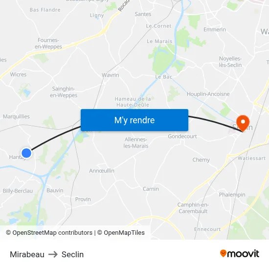 Mirabeau to Seclin map