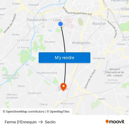 Ferme D'Ennequin to Seclin map
