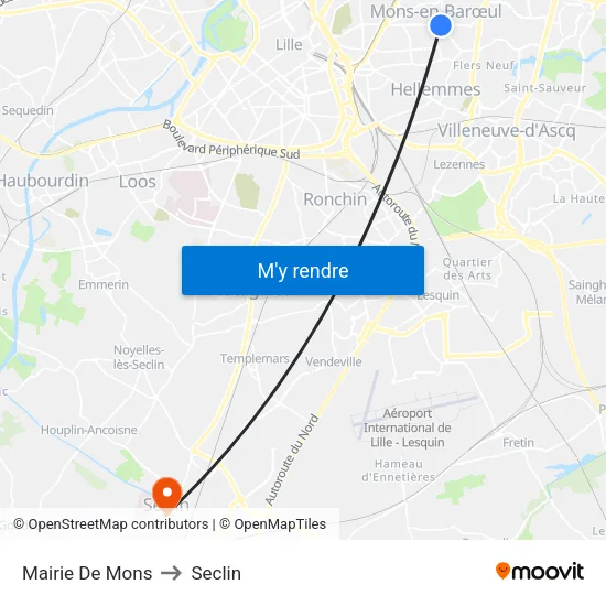 Mairie De Mons to Seclin map