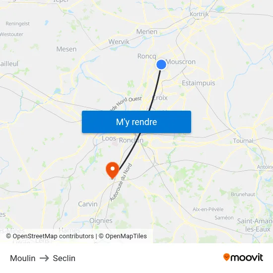 Moulin to Seclin map
