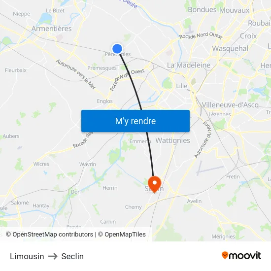 Limousin to Seclin map