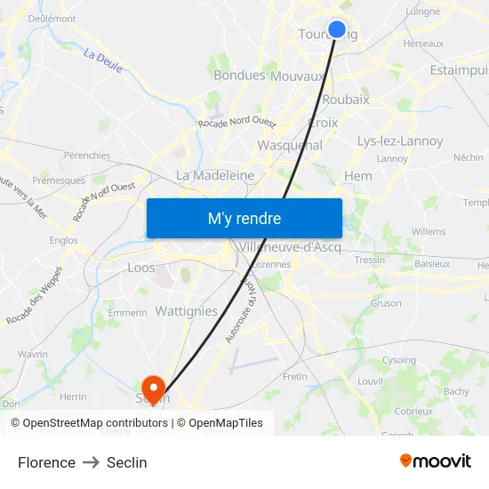 Florence to Seclin map
